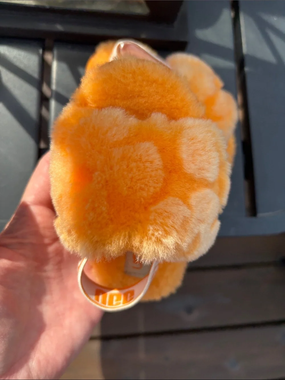 UGG Kids Orange Fuzzy Slide Sandals